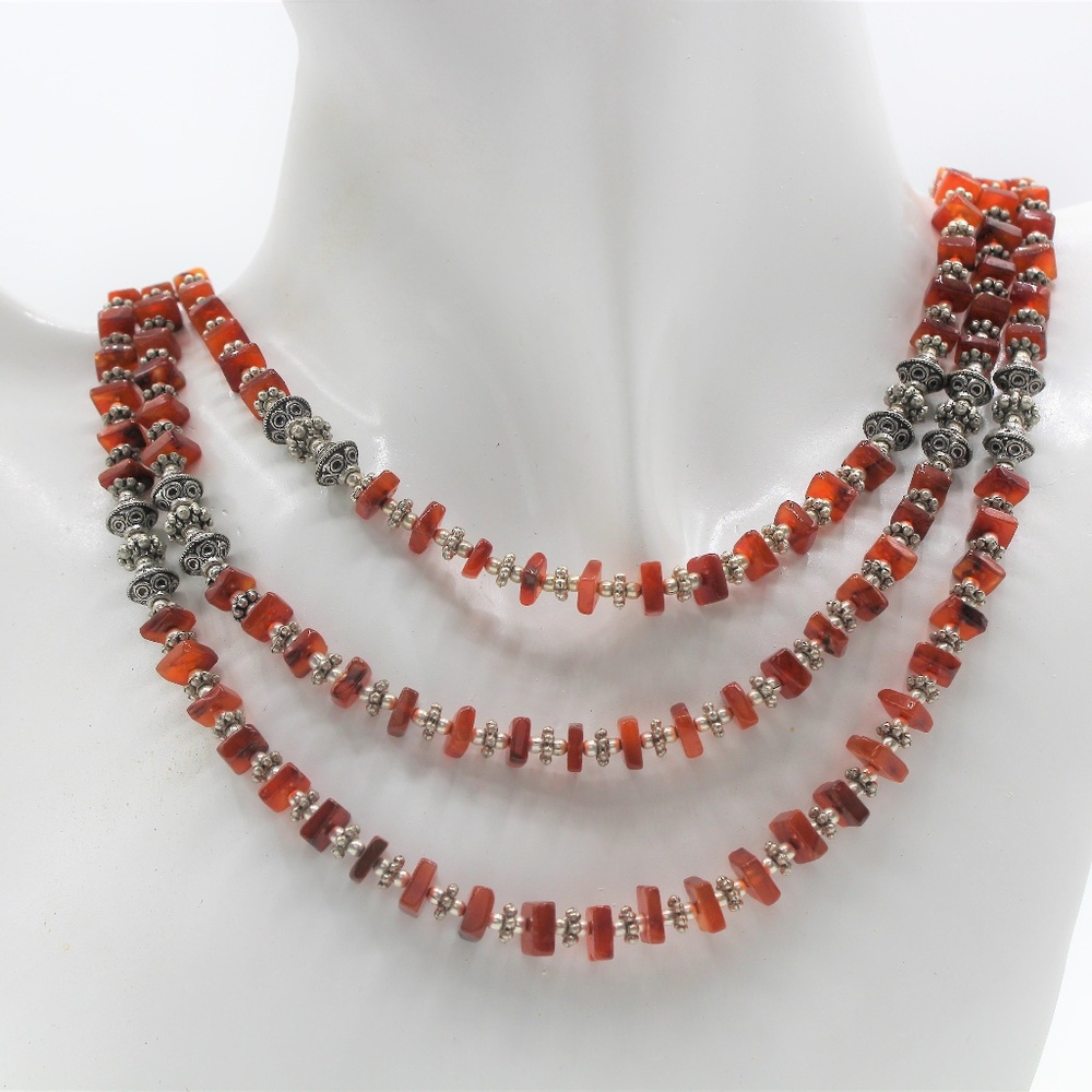 Beaded multi strand carnelian statement necklace